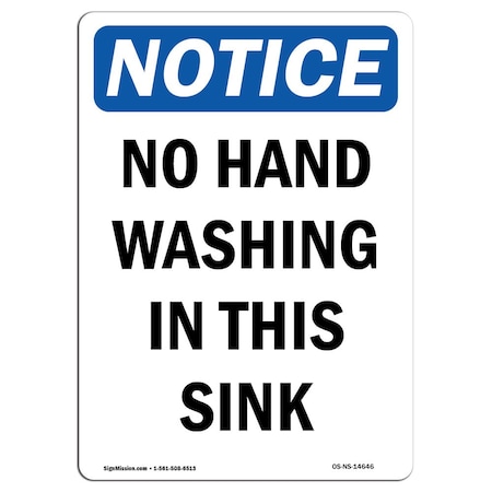 OSHA Notice Sign, No Hand Washing In This Sink, 18in X 12in Decal